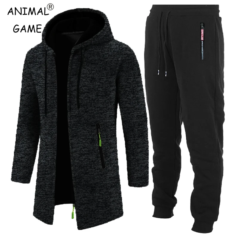 Autumn Men's 2 Pieces Hoodies Long Sleeve Hooded Sweatshirts for Men Zipper Oversize Outerwear Workout Sports Set Sportswear