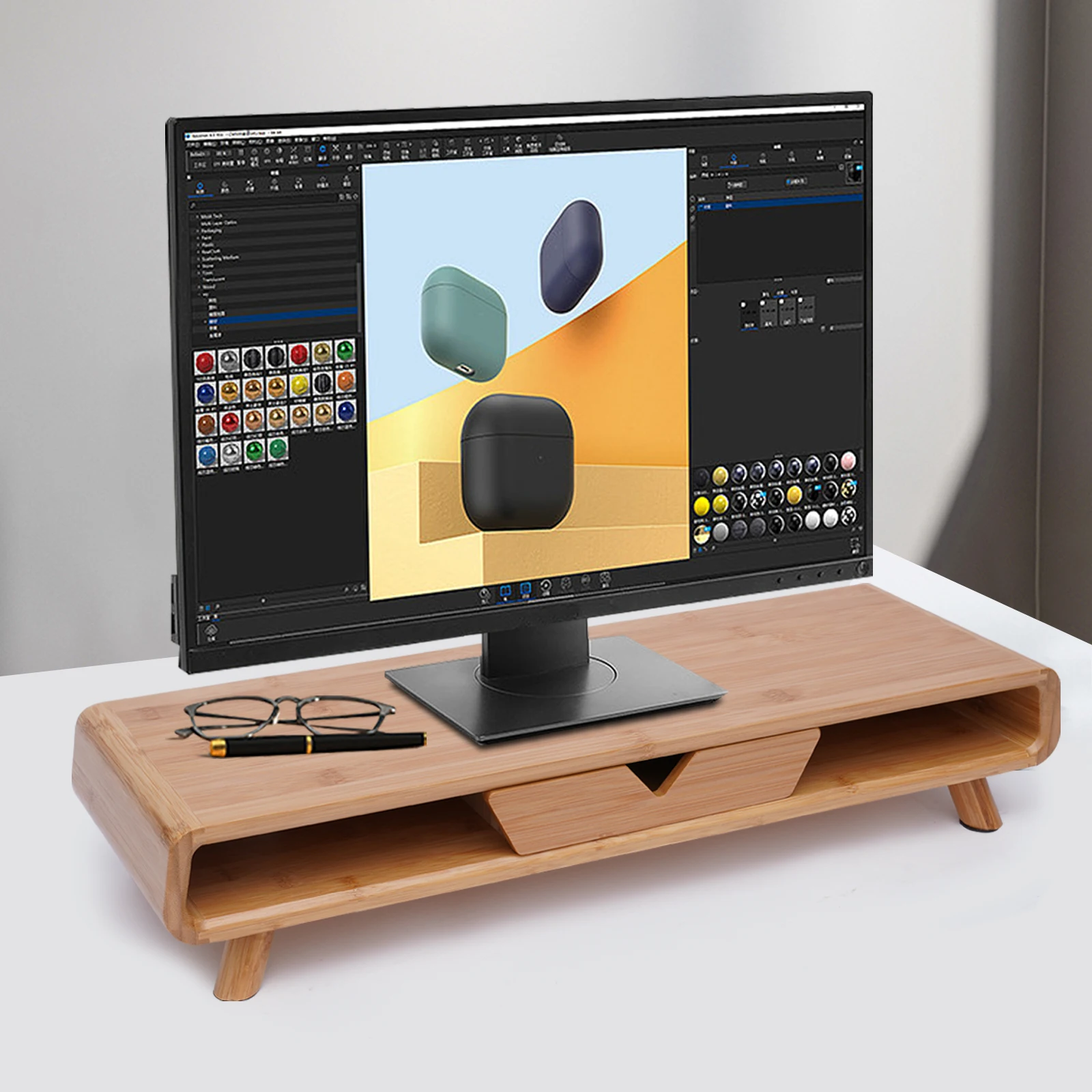 Description Picture 5 of item2-Tiers Bamboo Monitor Stand Stand Riser Desk Organizer Laptop Stand Desktop Bamboo Wood Monitor Stand