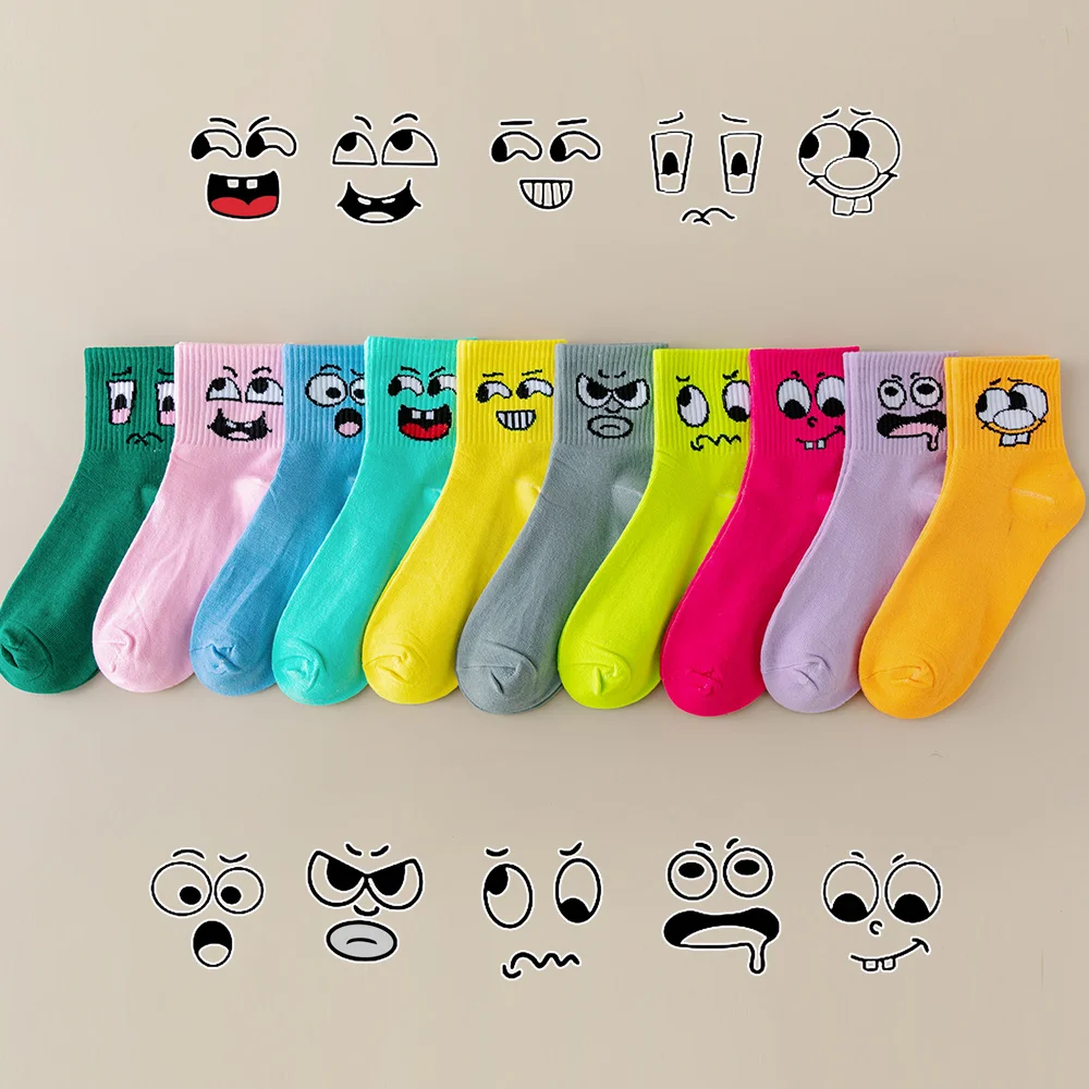 Double Smiles Candy Solid Color Socks Spring/Summer Cartoon Mid Tube Women's Socks Sports and Leisure 5/10