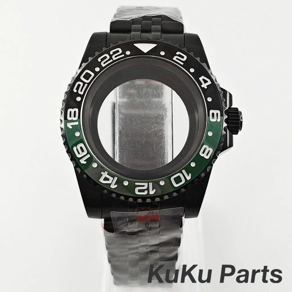 Black Purple GMT Bezel Watch Case with PVD Black Jubilee Bracelet and Sapphire Crystal