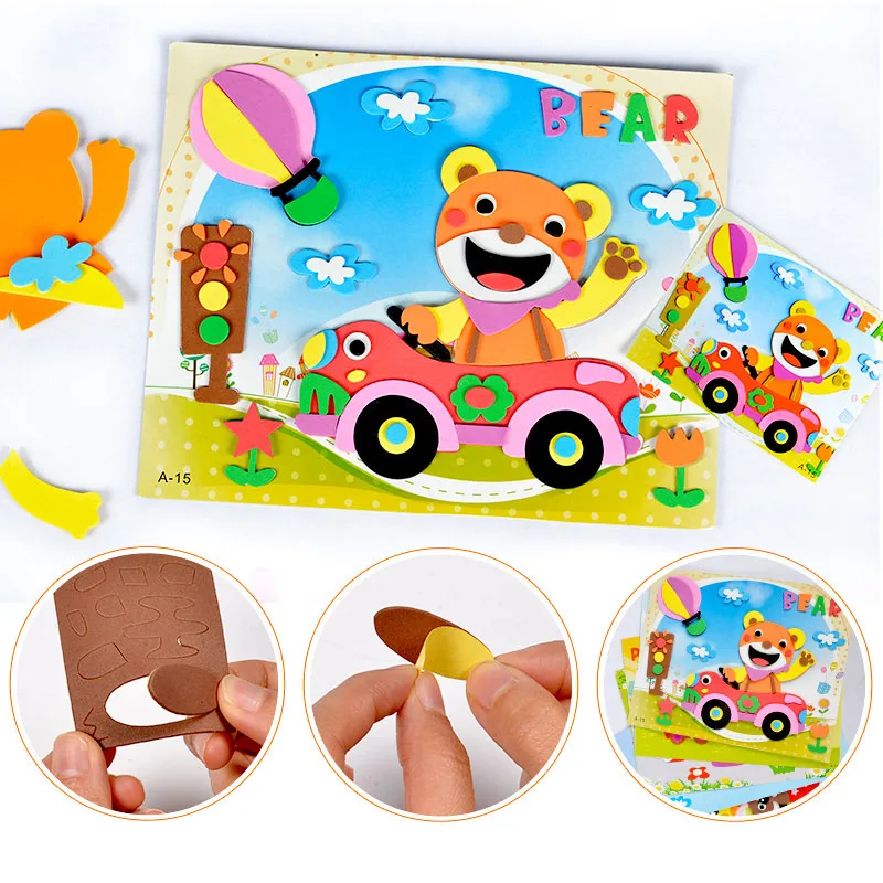10/5Pcs 3D EVA Foam Sticker Puzzle Game Children Multi-patterns DIY Cartoon Animal Toys