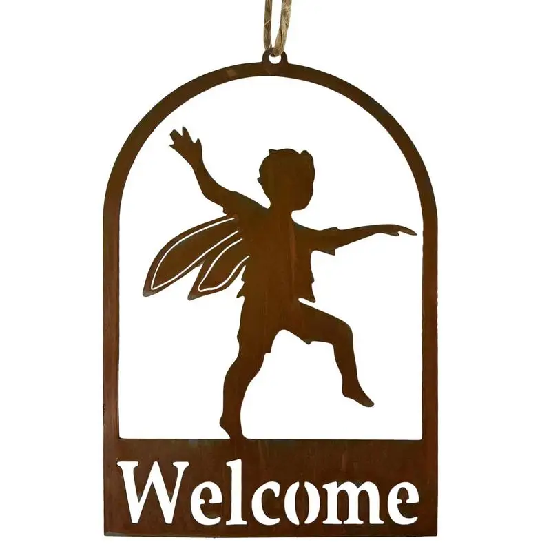 

Metal Angel Boy Welcome Door Sign Metal Welcome Pendant Sign Welcome Cutout Letters Decorative Hang Ornaments For Home Outdoor