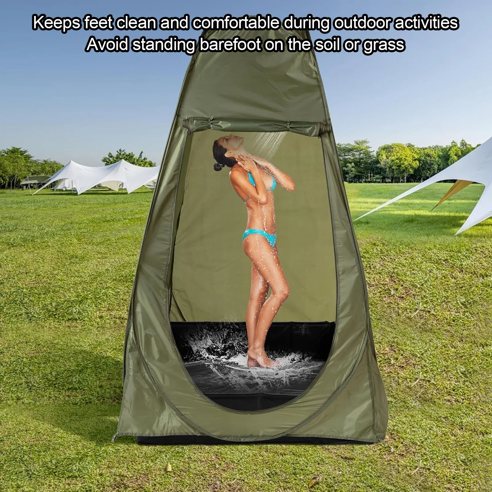 Outdoor Foldable Shower Base 1m Drain Pipe 41 X 41 X 6 Inches Compact Puncture Proof Portable Shower Pan for RV Trailer Beach