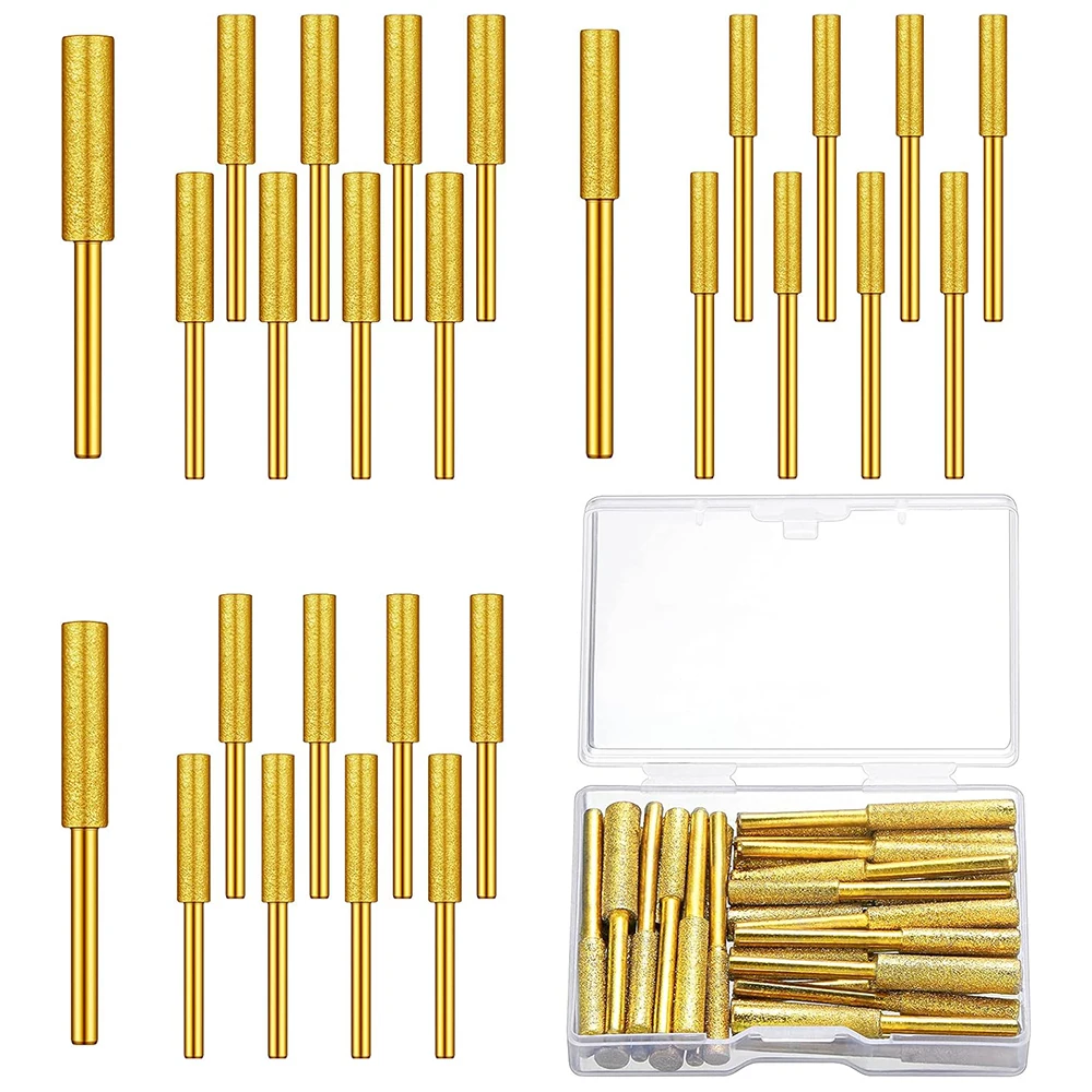 9 Stück diamantbeschichteter Kettensägenschärfer, zylindrischer Grat für 4/4,8/5,5 mm Ketten, titanbeschichtetes Gravurschleifwerkzeug