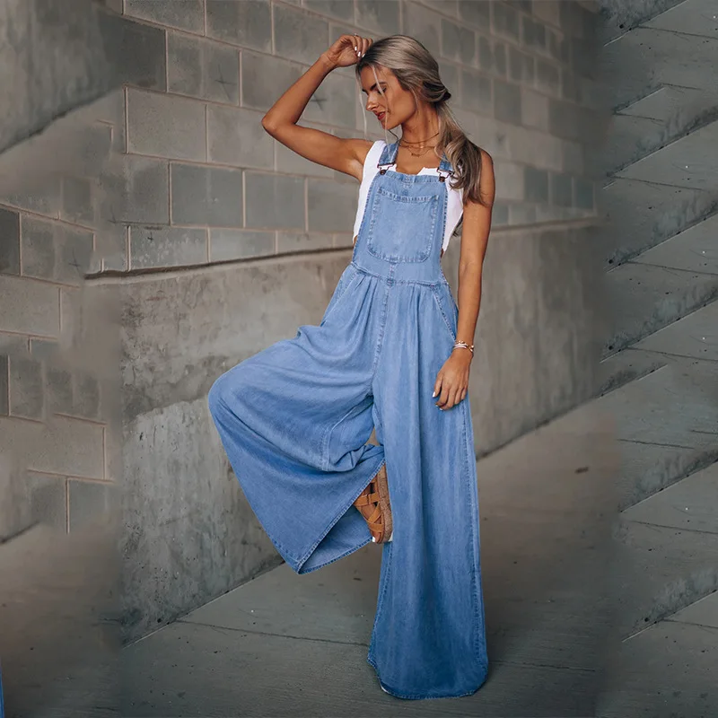 Wide Leg Jeans Denim Overalls 2022 New Minimalism Womens Rompers Loose Overalls Women Denim Jumpsuit Summer Casual Jumpsuit 8013