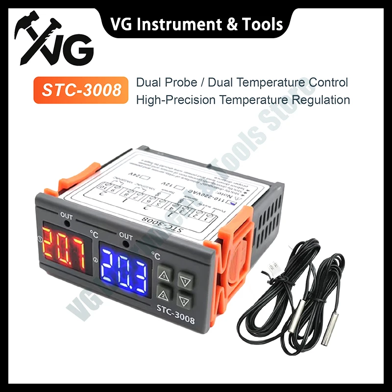 STC-3008 Dual Digital Temperature Controller Two Relay Output 12V 24V ...