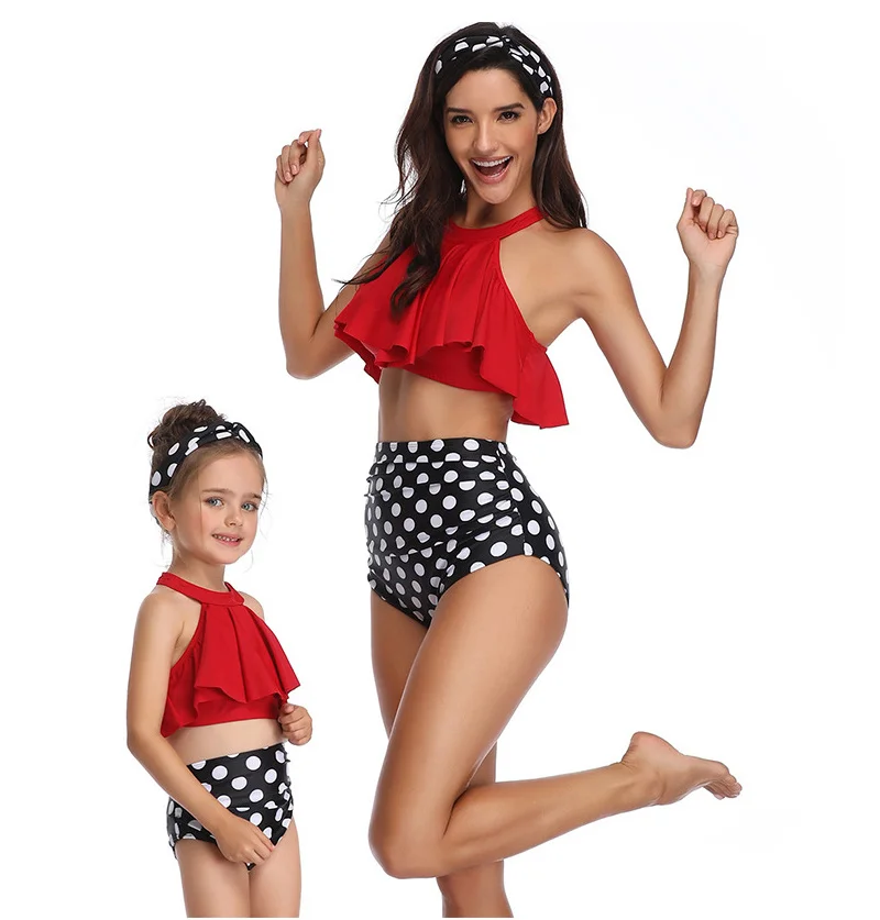 womens bathing suit cover up Flounce Family Matching Swimwear High Waist Family Swimsuit Two-piece Mum Girl Swimsuit Bathing Suit Mother Daughter Swimwear long sleeve beach dress