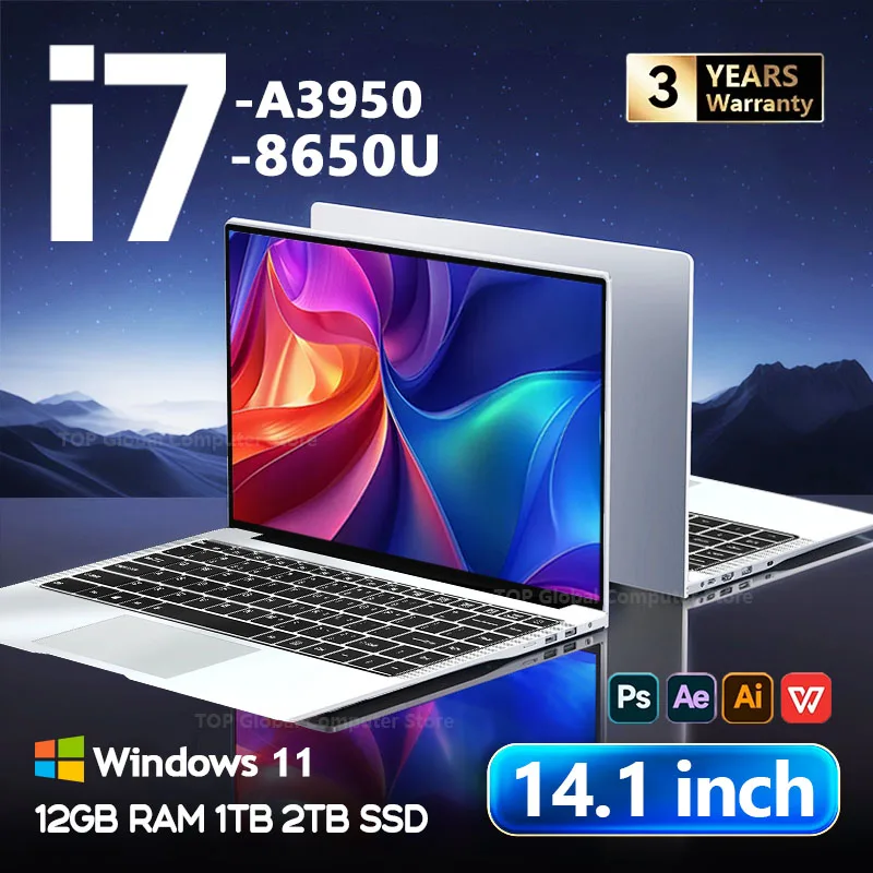 Ordinateur portable 2026 14,1 pouces Intel Core i7 8650U Atom A3950, Windows 11, 4K HD, 12 Go de RAM, SSD 1 To/2 To, pour le bureau 1 Ordinateur portable 2026 14,1 pouces Intel Core i7 8650U Atom A3950, Windows 11, 4K HD, 12 Go de RAM, SSD 1 To/2 To, pour le bureau 1