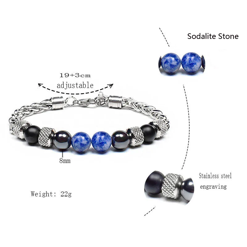 Stainless Steel Cuban Chain Bracelet for Men with Tiger Eyes Stone