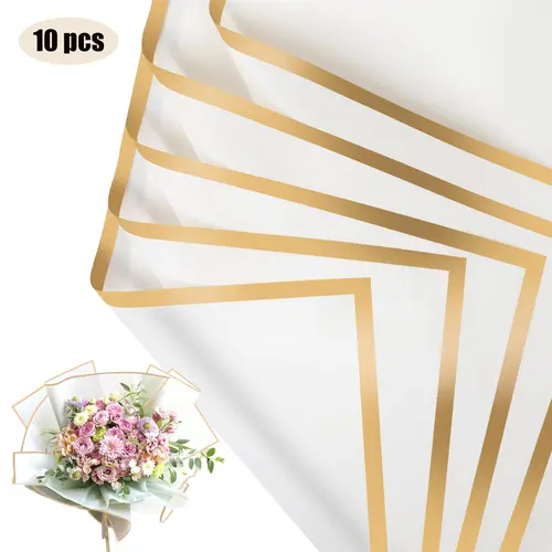 10 Sheets Flower Wrapping Paper with Golden Edges, Waterproof Bouquet Packaging - Ideal for DIY Weddings & Birthdays - Image 18