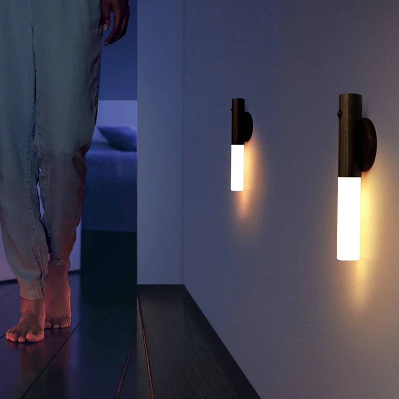 

USB Wireless Wood Stick Night Light Warm Motion Sensor Wall Lamp Magnetic Corridor Cabinet Wardrobe Light Decor Home Light