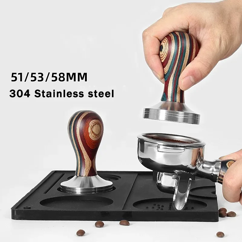 Boicafe Espresso-Tamper 58 Mm Aus Edelstahl 304 Mit Holzgriff Und Anti-Rutsch-Matte