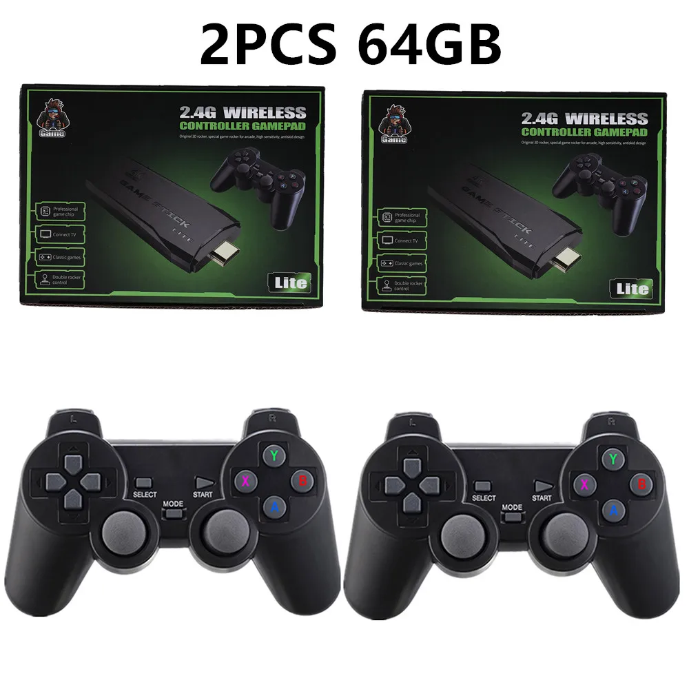 

2PCS Video Game Console 2.4G Double Wireless Controller Game Stick 4K 10000 Games 64GB Retro Games for PS1/GBA Boy Christmas