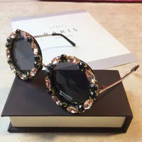 Lunettes de soleil rondes en cristal de diamant pour femmes, lunettes de marque de luxe, lunettes de vue pour femmes, grandes montures, lunettes vintage UV400 5