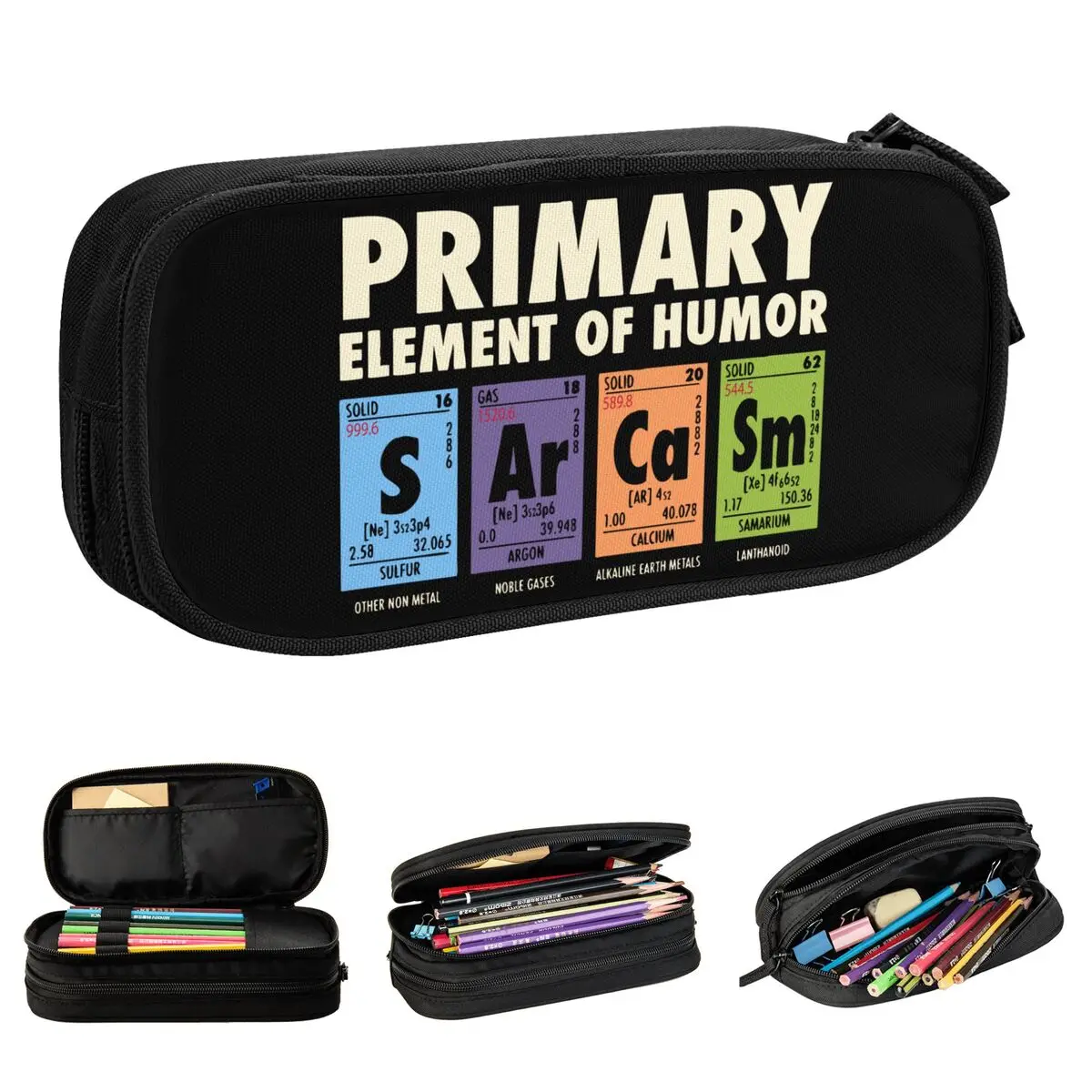 

New S Ar Ca Sm Science Pencil Cases Periodic Table of Humor Pencilcases Pen Box for Girl Boy Large Storage Bag Students School