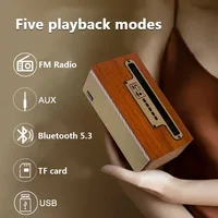 Bluetooth Speaker Wireless Subwoofer Radio TF Card USB Soundbar Retro Wooden Multifunctional Outdoor Portable Heavy Bass Boombox 1
