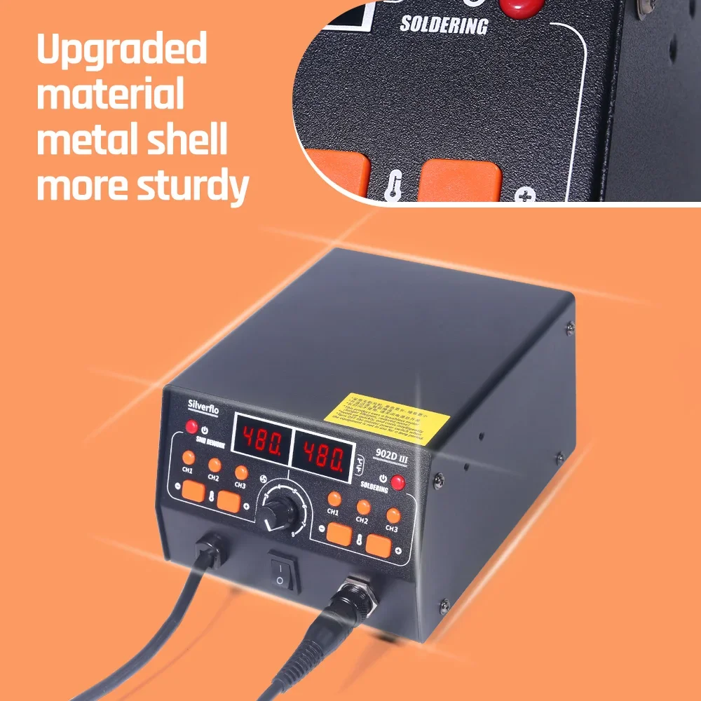 Silverflo 902D-III Welding Station 750W Hot Air Soldering Station with 3 Preset Channels Sleep Mode C/F Swith for SMD Rework soldering station,welding tool