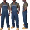 Dark Blue Heavy Weight Men's Jeans Overalls Fake Zipper Spliced Denim Suspender Long Trousers Big Size M-5XL 5