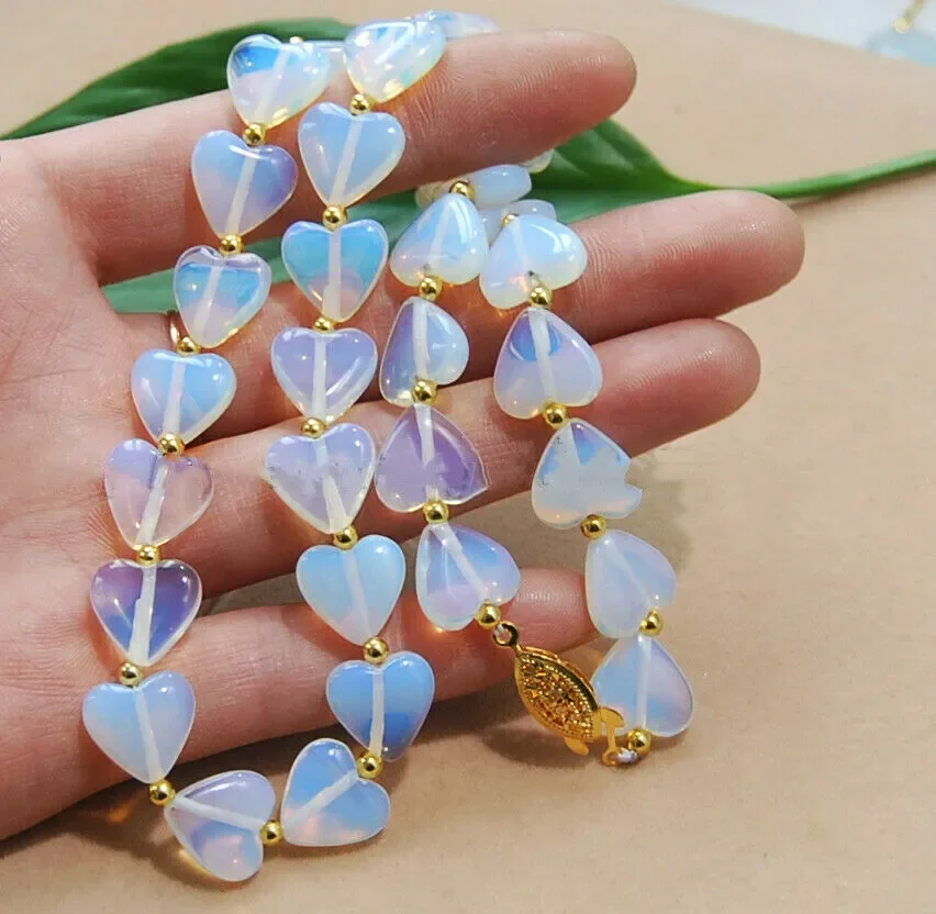Fashion 12mm Sri Lanka Opal Gemstone Heart Beads Necklace 18''