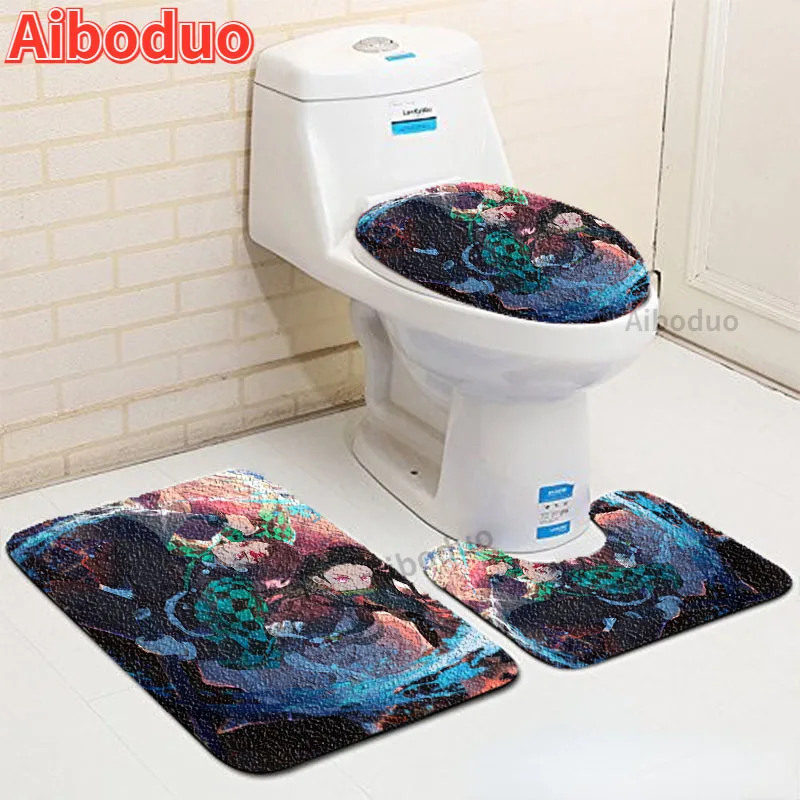 

Toilet Seat 3 Piece Set Anime Demon Killer Modern Bathroom Set Bathroom Accessories Non-slip Room Floor Absorbent Bathroom Mat