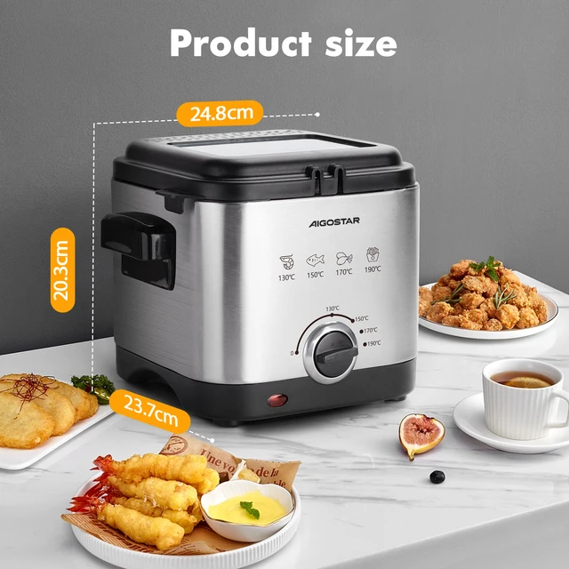 Aigostar Fries 30IZD 1.5L friggitrice compatta in acciaio inossidabile 1000 Watt con finestra di visualizzazione, controllo della temperatura, Design esclusivo 4