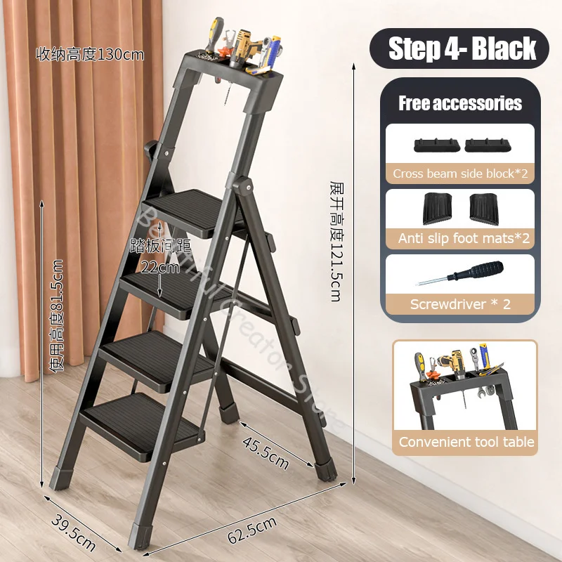 Work Ladder Platform Folding Step Ladder Household Folding Ladder Kitchen Step Stools Aluminum Portable Stairs for Home Herringbone
