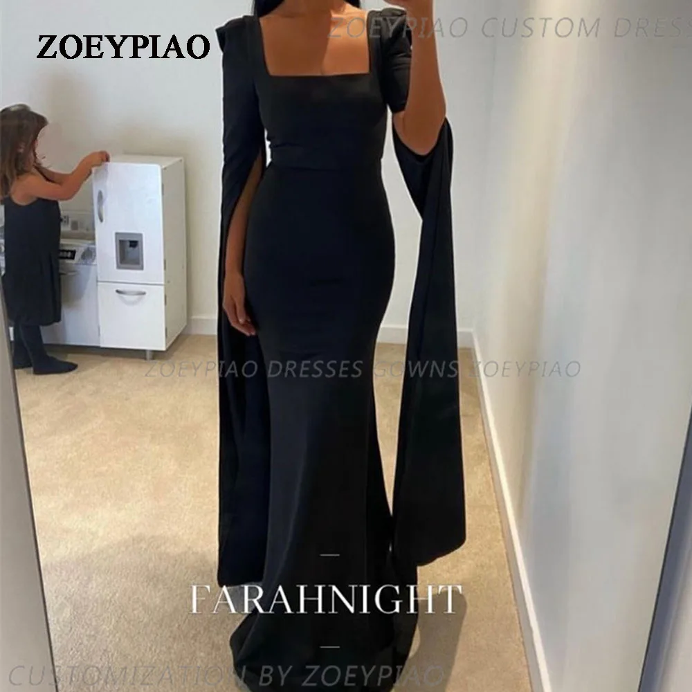 

Black Strapless Evening Dresses Long Sheath Evening Gowns Long Cape Sleeves Sheath Arabic Banquet Party Formal Prom Gowns