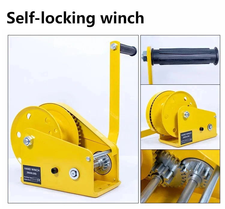 2600 Pounds 30m 3m/min Wirerope Hand Operated Winch Portable Winch Manual Traction Hoist Crane Bidirectional Self-locking