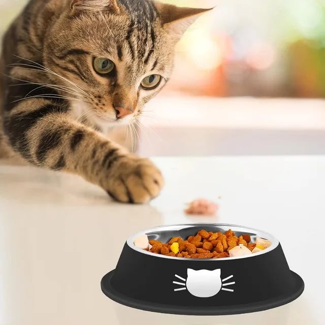 Cat Food Bowl Non Slip Stainless Steel Unbreakable Breakage Removable Rubber High Temperature Resistant Easy Clean Pet Supplies