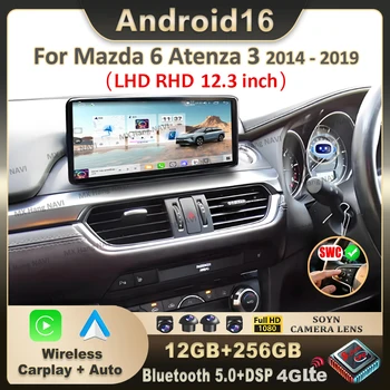 Radio Multimedia para Auto Android 16 de 12.3 Pulgadas para Mazda 6 Atenza 3 2015-2019 LHD RHD, Reproductor de Video, GPS, WIFI 5G, Android Carplay + Auto 1