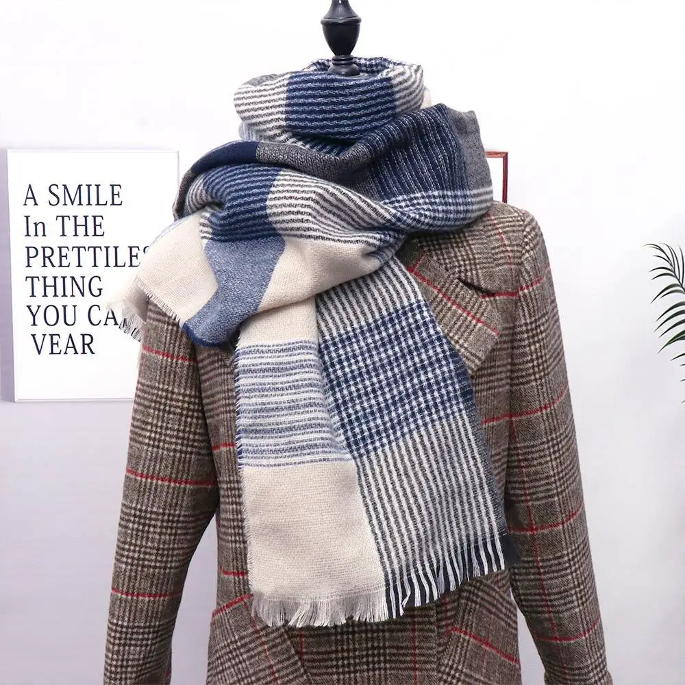 

Autumn Trendy Thick Imitation cashmere For Girls Lattice Checked Grid Wraps Korean Long Shawls Women Winter Scarves