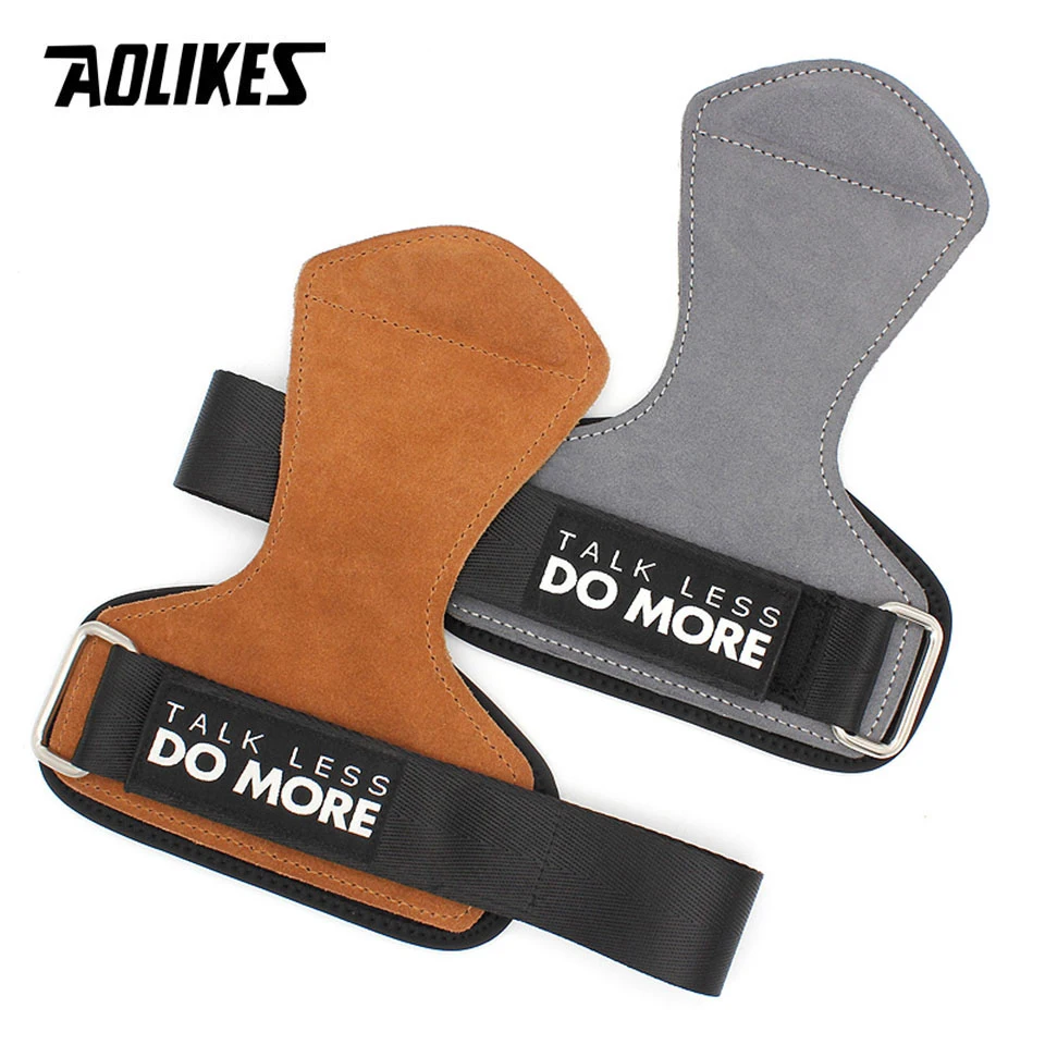 AOLIKES Cowhide Gym Grips Gloves Weightlifting Fitness Pull Up Crossfit Workout Equipment Anti-Slip Wear-Resistance Palm Protect 6