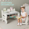 Kids Drawing Table and Chair Set with Pens & Blackboard Eraser Toddlers Art Activity Table Set, Gray & White 3