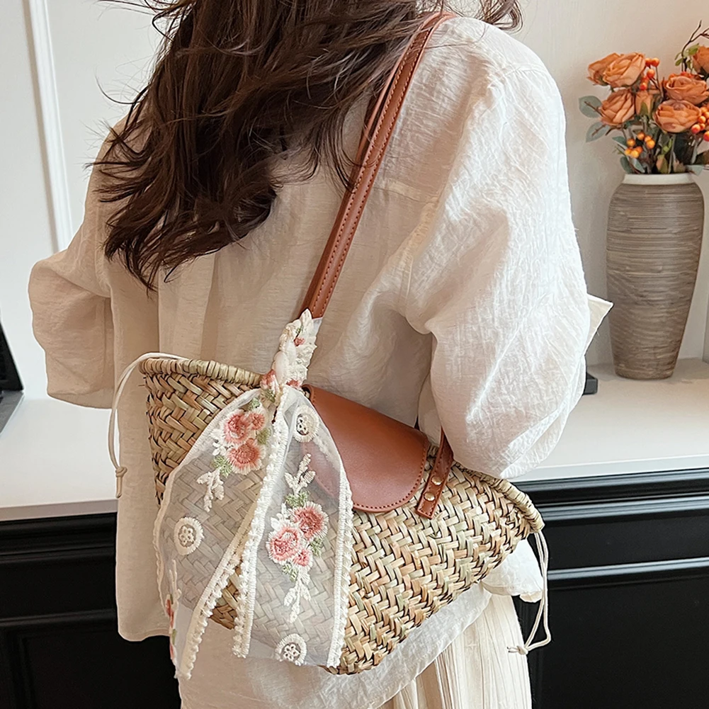 Women Straw Woven Handbag Summer Beach Casual Tote Bag Large Capacity Tote Clutch Bags Fashion Ladies Shoulder Bag for Vacation women handbags straw crossbody bag beach clutch bag