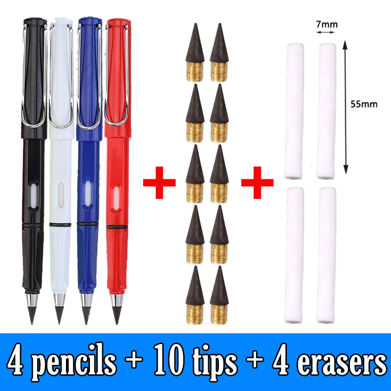 18pcs Set Infinity Pencils No Sharpening Eternity Pencils No Ink Kawaii Unlimited Pens Art Supplies School Stationery Nib Eraser