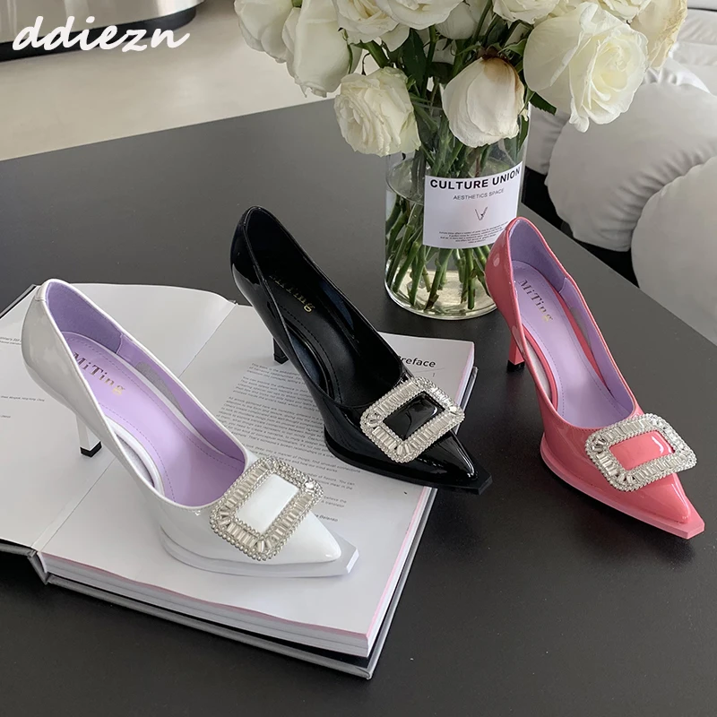 

Ladies Stilettos Pumps Shoes New 2023 Luxury Fashion Shallow Women Thin High Heels Sandals Pointed Toe Female Crystal Shoes