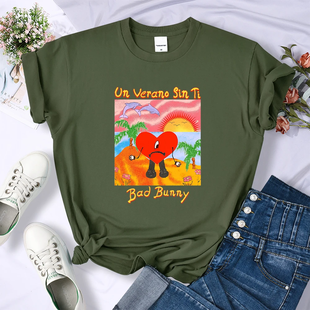 Un Verano Sin Ti Bad Bunny Sad Love Heart T-Shirt Nuova Maglietta Allentata Traspirante Street Top Vendita Calda Abbigliamento Donna Alla Moda