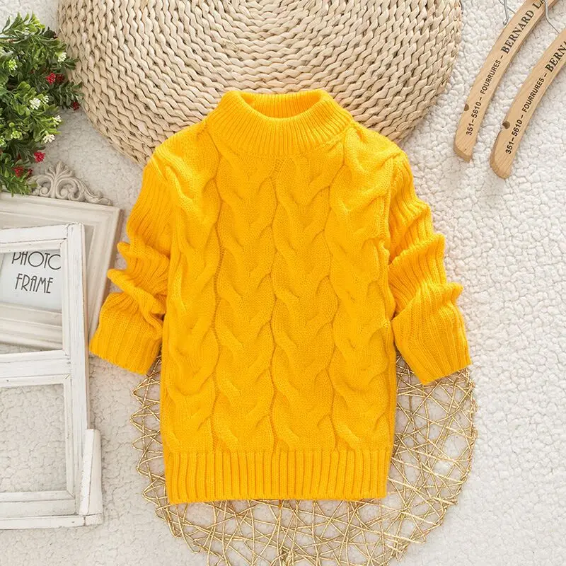 Autumn And Winter Unisex Casual Pullover Turtleneck And O-Neck 2-13 Years Boys And Girls Knitted Sweater Kids Clothes