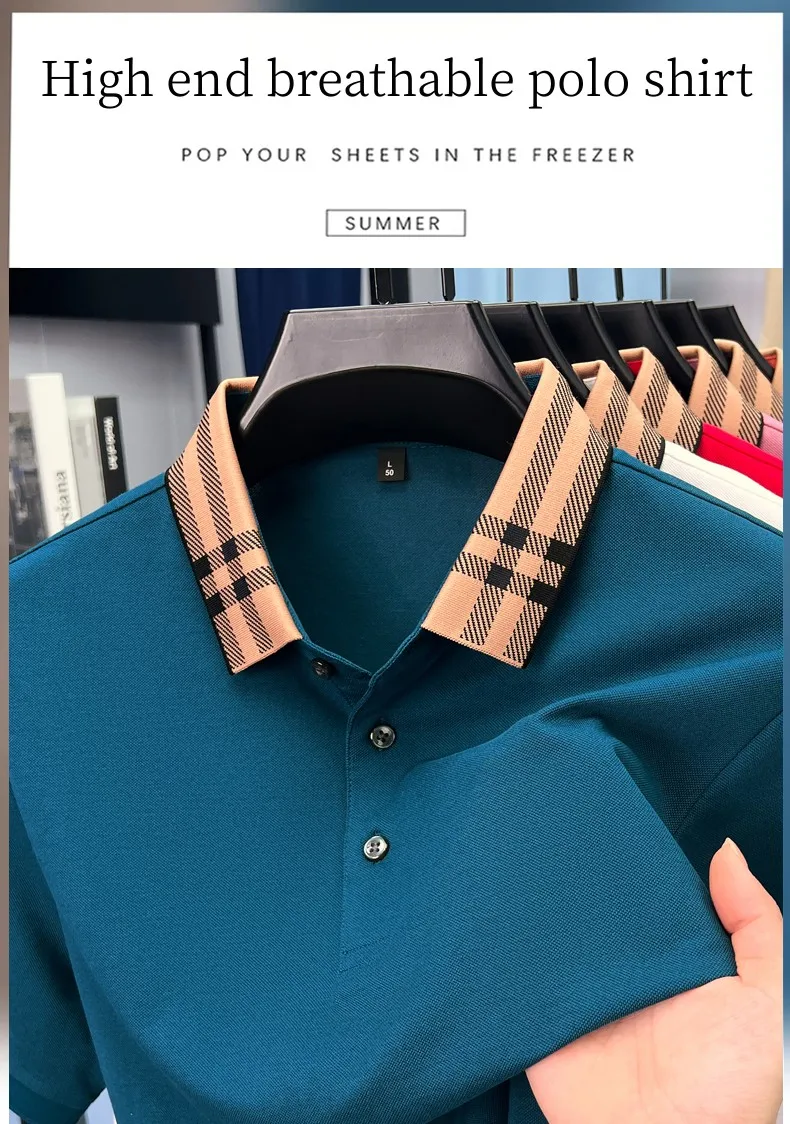High quality striped lapel short sleeve T-shirt men's summer comfort fashion trend loose casual new breathable luxury polo shirt 11 Saef1549222d04d50a9446b35cda391ebe