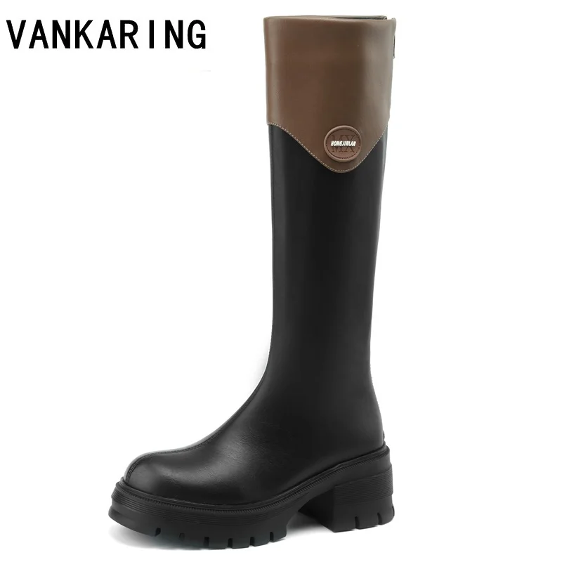 

simple fashion autumn winter warm boots women platform knee high boots black faux leather female high heel shoes botas mujer