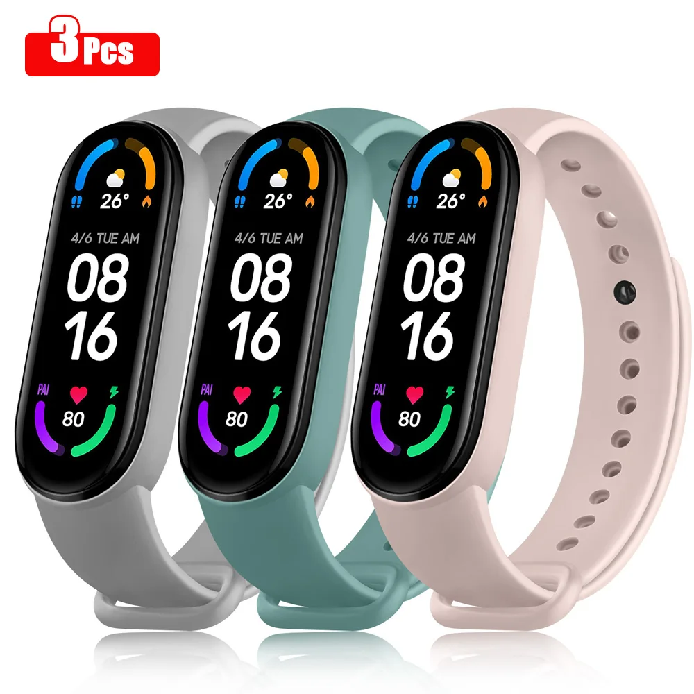 Ремешок силиконовый мягкий для Xiaomi Mi Band 6 5 водонепроницаемый спортивный браслет 3