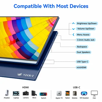 VEOUT 16inch Portable Monitor with USB-C 1920 * 1200P IPS, Freesync HDMI Gaming Monitor with Kickstand, Available in Four Colors 3