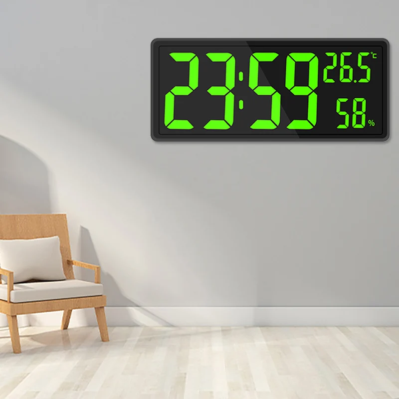 WallHangingDigitalClockTemperatureandHumidityLEDWallClock
