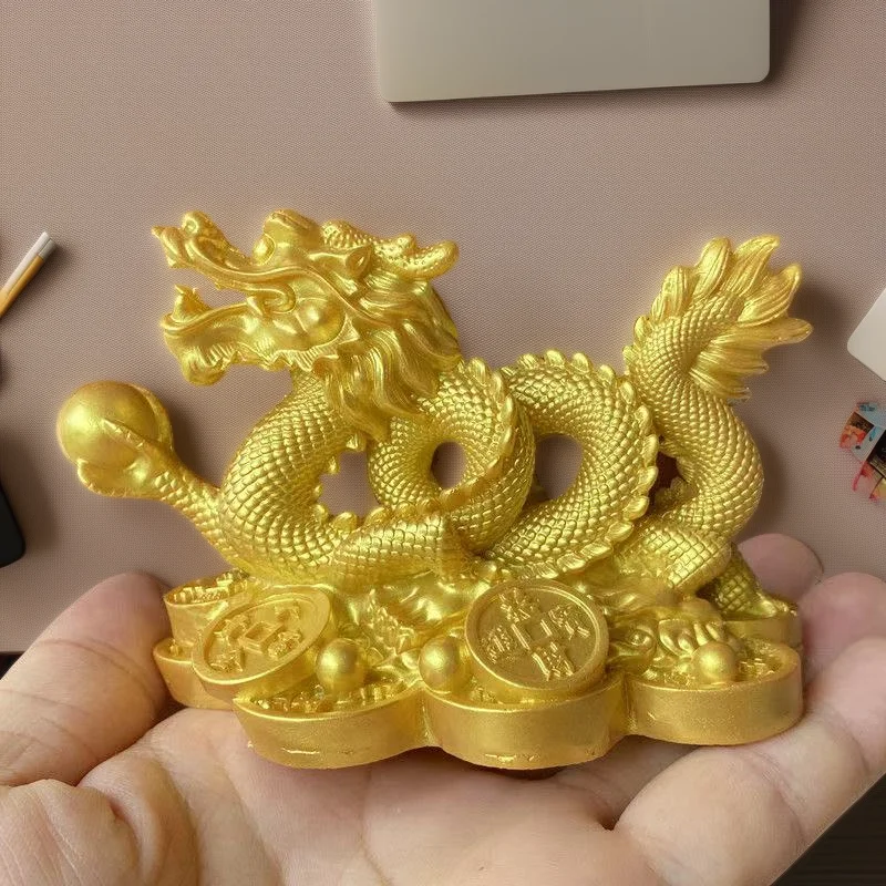 Chinese Auspicious Money Dragon Statuette Resin Sculpture Feng Shui Decoration Home Living Room Bedroom Office Figurines