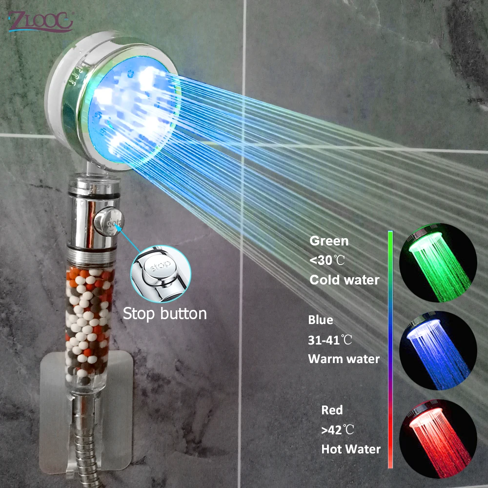ZloogHotLedShowerHeadwithStopButtonAnionFilterSpaShower3