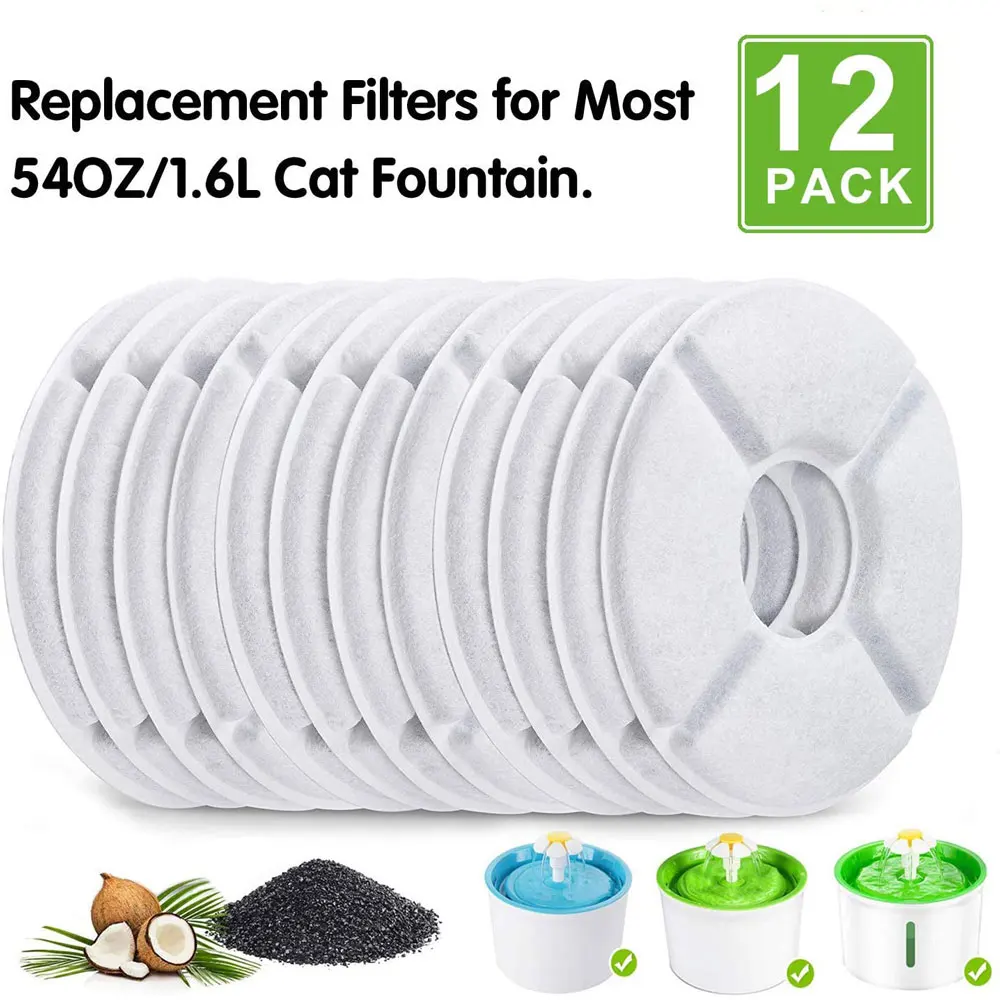 6/12Pcs Cat Water Fountain Activated Carbon Replacement Filter For 1.6L Automatic Pet Cat Water Fountain Dog Water Dispenser