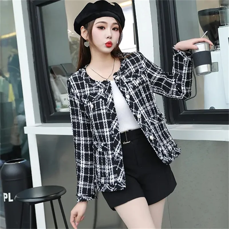 2023 New Fashion Small Fragrance Coat Women's Style Celebrity Round Neck Thick Tweed Light Color Fashion Versatile High end Top