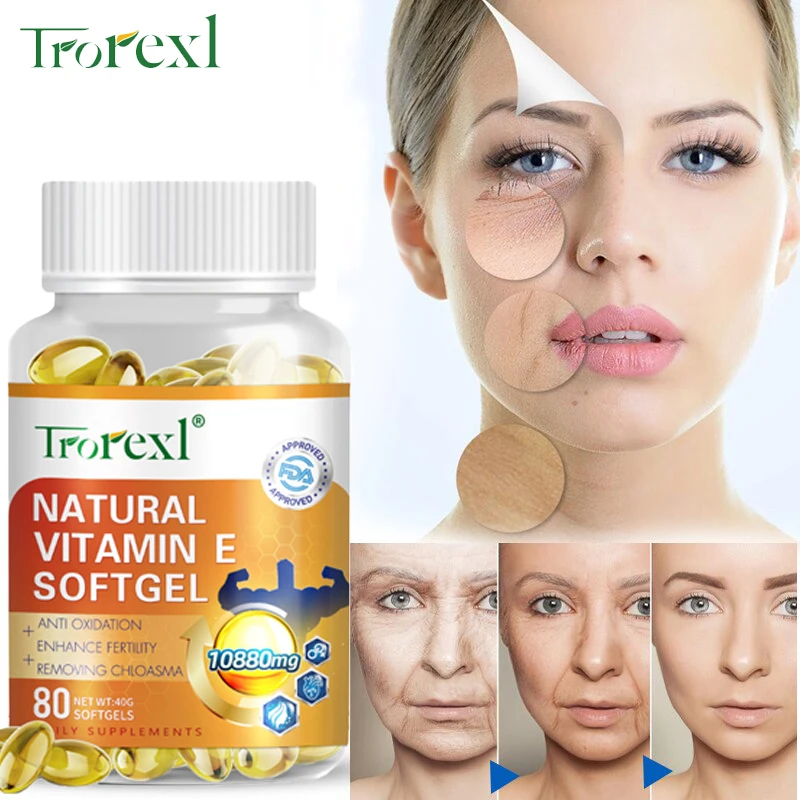 

Vitamin E Softgels, Natural Antioxidant Anti Wrinkle Supports Skin & Immune System, for Heart, Brain Health Dietary Supplements