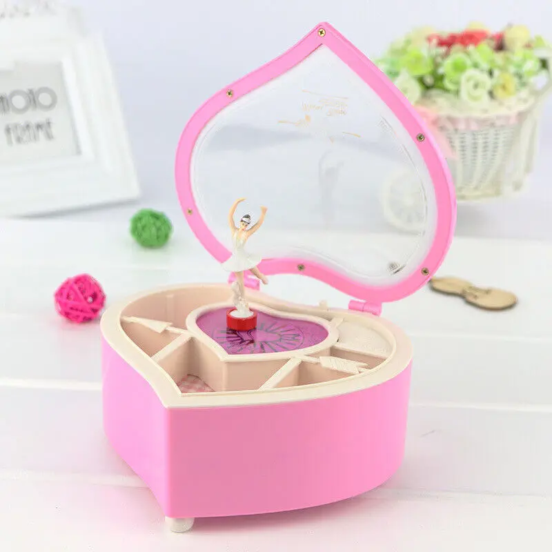 New Classic Rotating Dancer Hand Crank Musical Boxes Kid Jewelry Boxes Ring Necklace Storage Pink Home Decoration Accessories