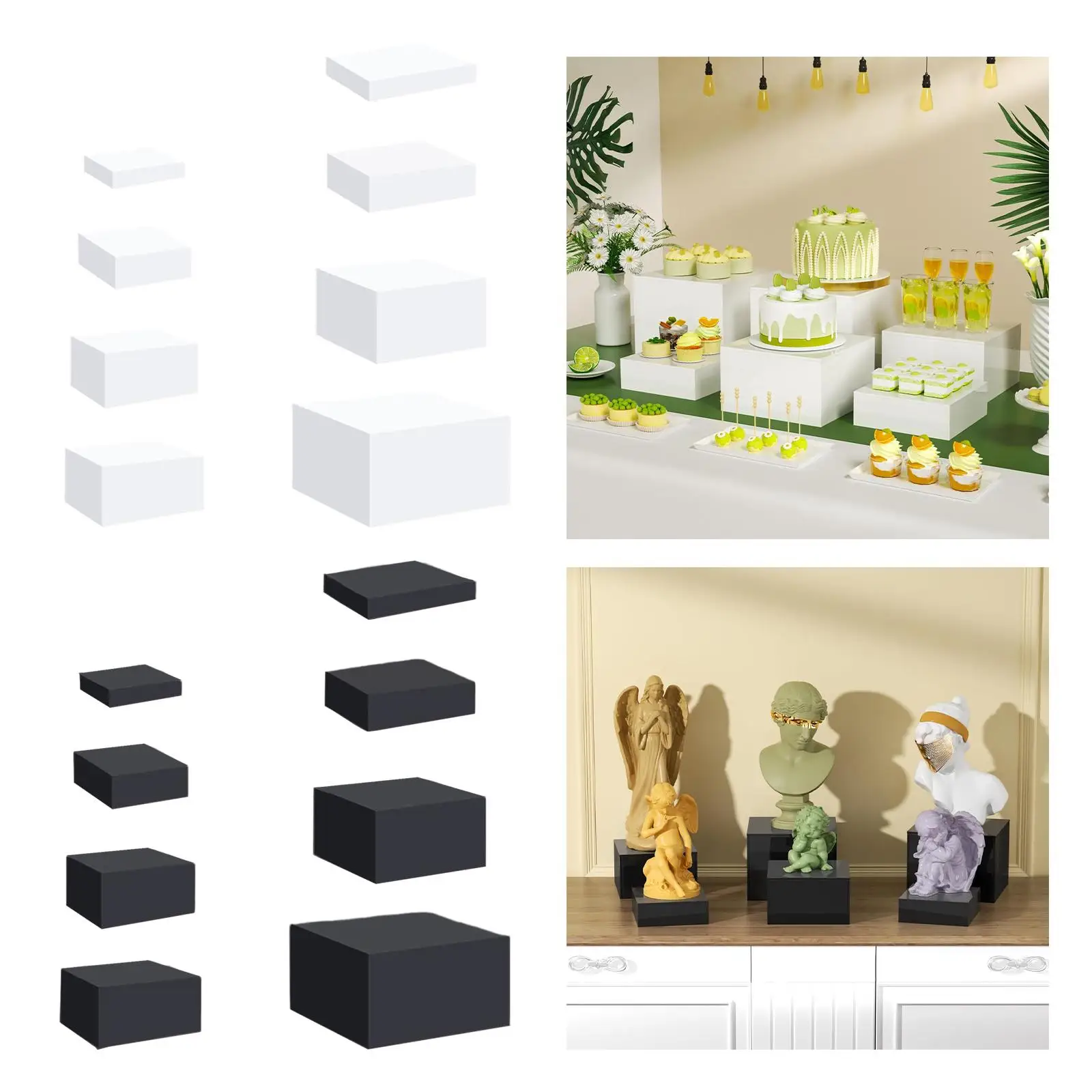 8Pcs Acrylic Display Riser Box for Table with Hollow bottoms Food Riser for Collection Jewelry Catering Dessert Cosmetics 8Pcs Acrylic Display Riser Box for Table with Hollow bottoms Food Riser for Collection Jewelry Catering Dessert Cosmetics